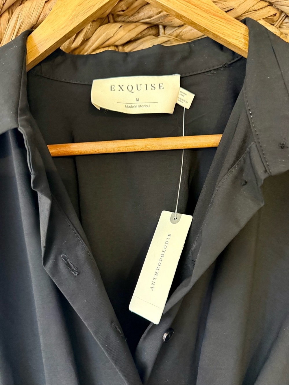 NWT Anthropologie Exquise Tobie Shirt Dress in Black Size Medium - Picture 6 of 10